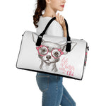 Cute Chihuahua With Glasses Print Leather Duffle Bag