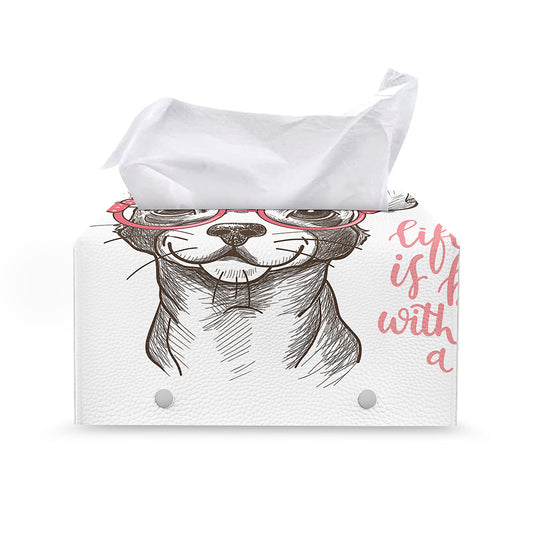 Cute Chihuahua With Glasses Print Leather Tissue Box Cover