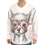 Cute Chihuahua With Glasses Print Long Sleeve Baseball Jersey