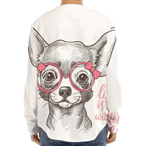 Cute Chihuahua With Glasses Print Long Sleeve Baseball Jersey