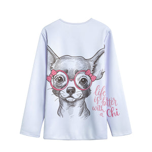 Cute Chihuahua With Glasses Print Long Sleeve Short Coat