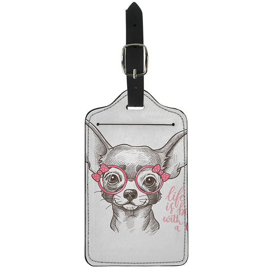 Cute Chihuahua With Glasses Print Luggage Tag