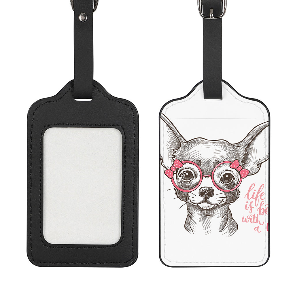 Cute Chihuahua With Glasses Print Luggage Tag