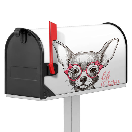 Cute Chihuahua With Glasses Print Mailbox Cover