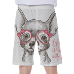 Cute Chihuahua With Glasses Print Men's Beach Shorts