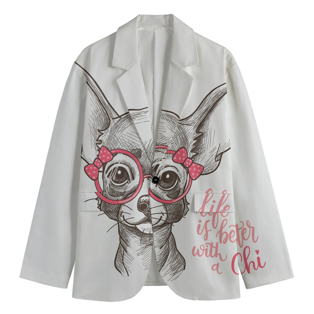 Cute Chihuahua With Glasses Print Men's Blazer