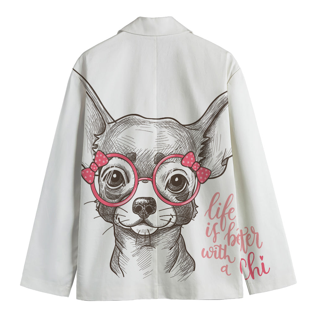 Cute Chihuahua With Glasses Print Men's Blazer