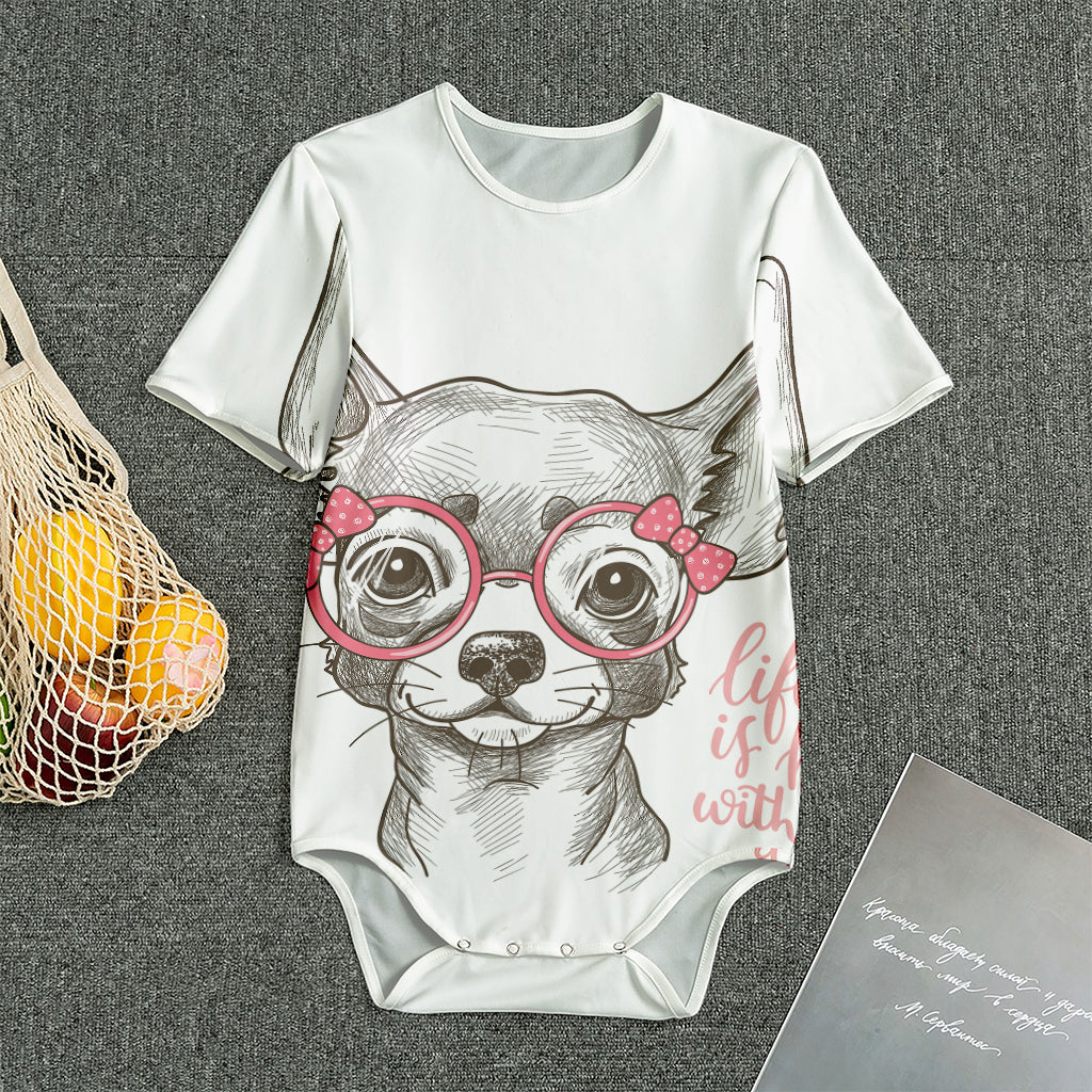 Cute Chihuahua With Glasses Print Men's Bodysuit