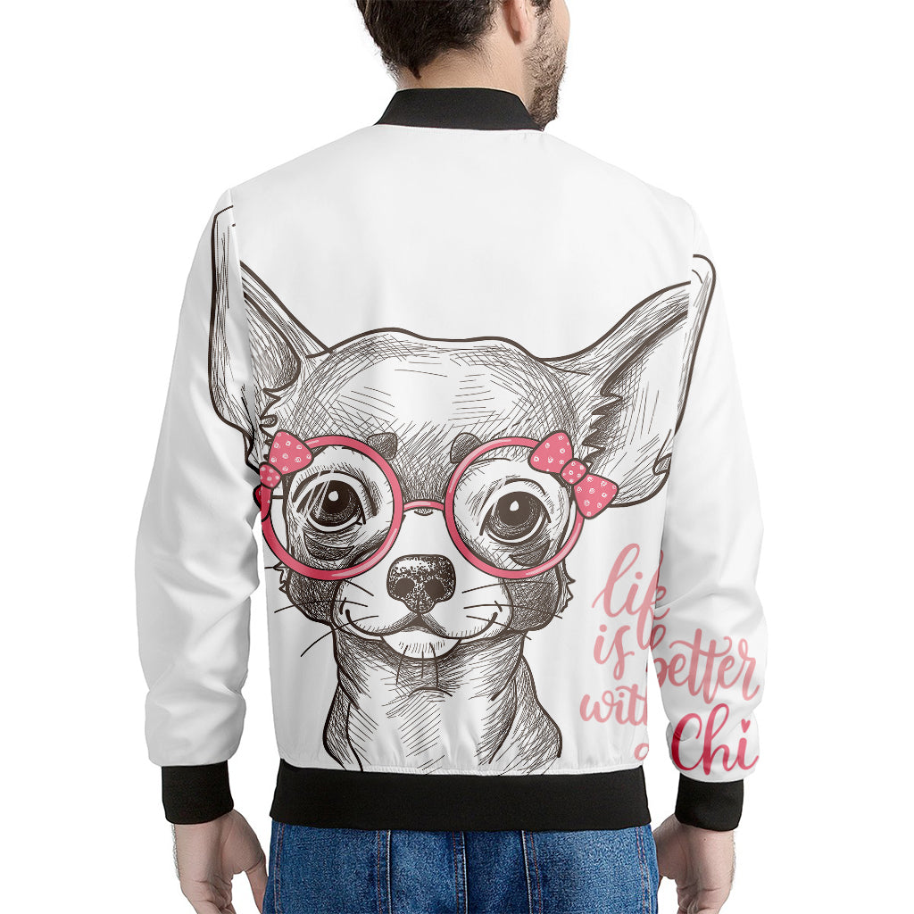 Cute Chihuahua With Glasses Print Men's Bomber Jacket