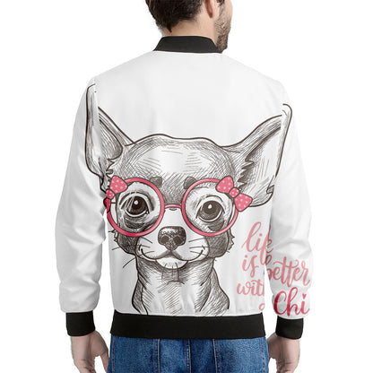 Cute Chihuahua With Glasses Print Men's Bomber Jacket