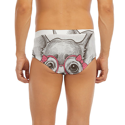 Cute Chihuahua With Glasses Print Men's Briefs
