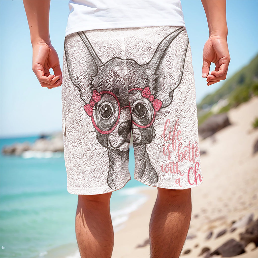 Cute Chihuahua With Glasses Print Men's Cargo Shorts