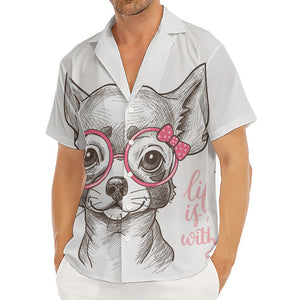 Cute Chihuahua With Glasses Print Men's Deep V-Neck Shirt