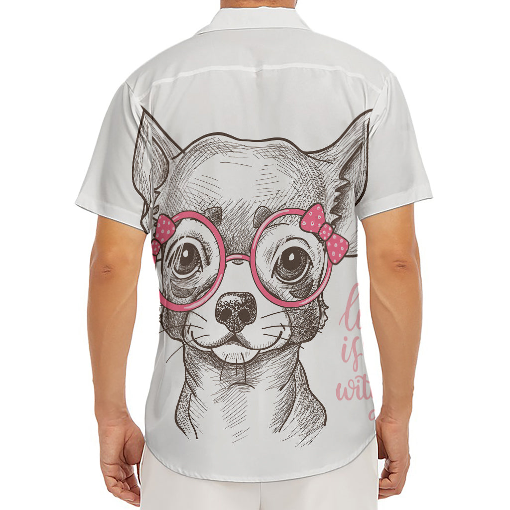 Cute Chihuahua With Glasses Print Men's Deep V-Neck Shirt