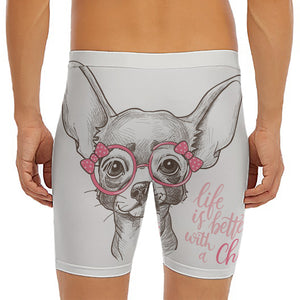 Cute Chihuahua With Glasses Print Men's Long Boxer Briefs