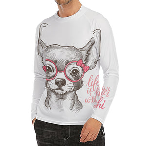 Cute Chihuahua With Glasses Print Men's Long Sleeve Rash Guard