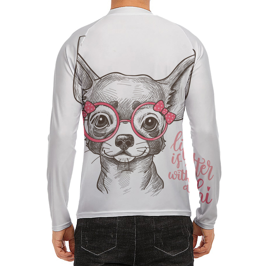 Cute Chihuahua With Glasses Print Men's Long Sleeve Rash Guard