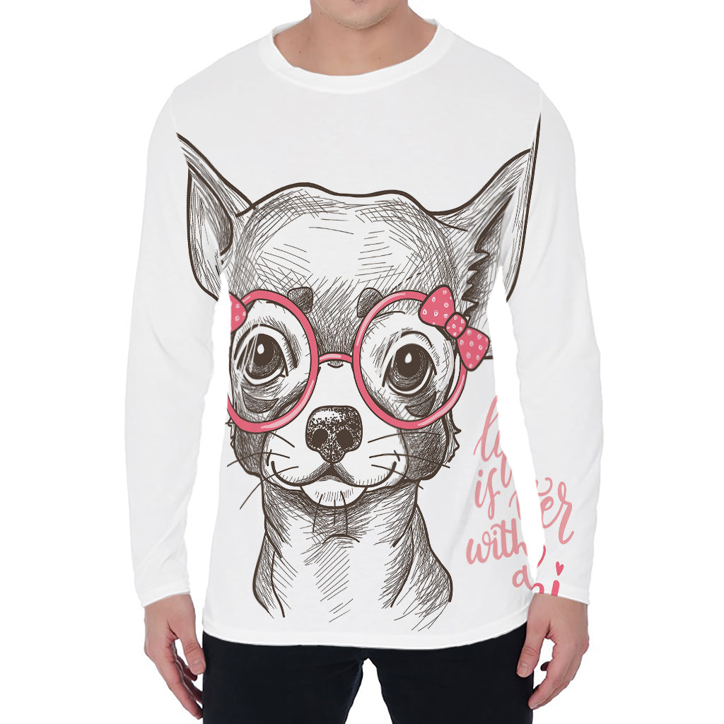 Cute Chihuahua With Glasses Print Men's Long Sleeve T-Shirt