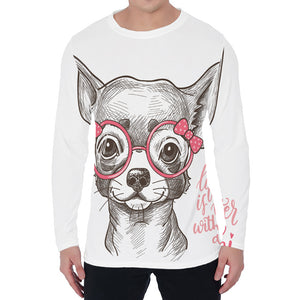 Cute Chihuahua With Glasses Print Men's Long Sleeve T-Shirt