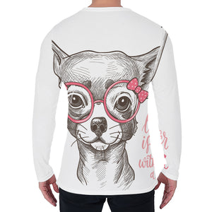 Cute Chihuahua With Glasses Print Men's Long Sleeve T-Shirt