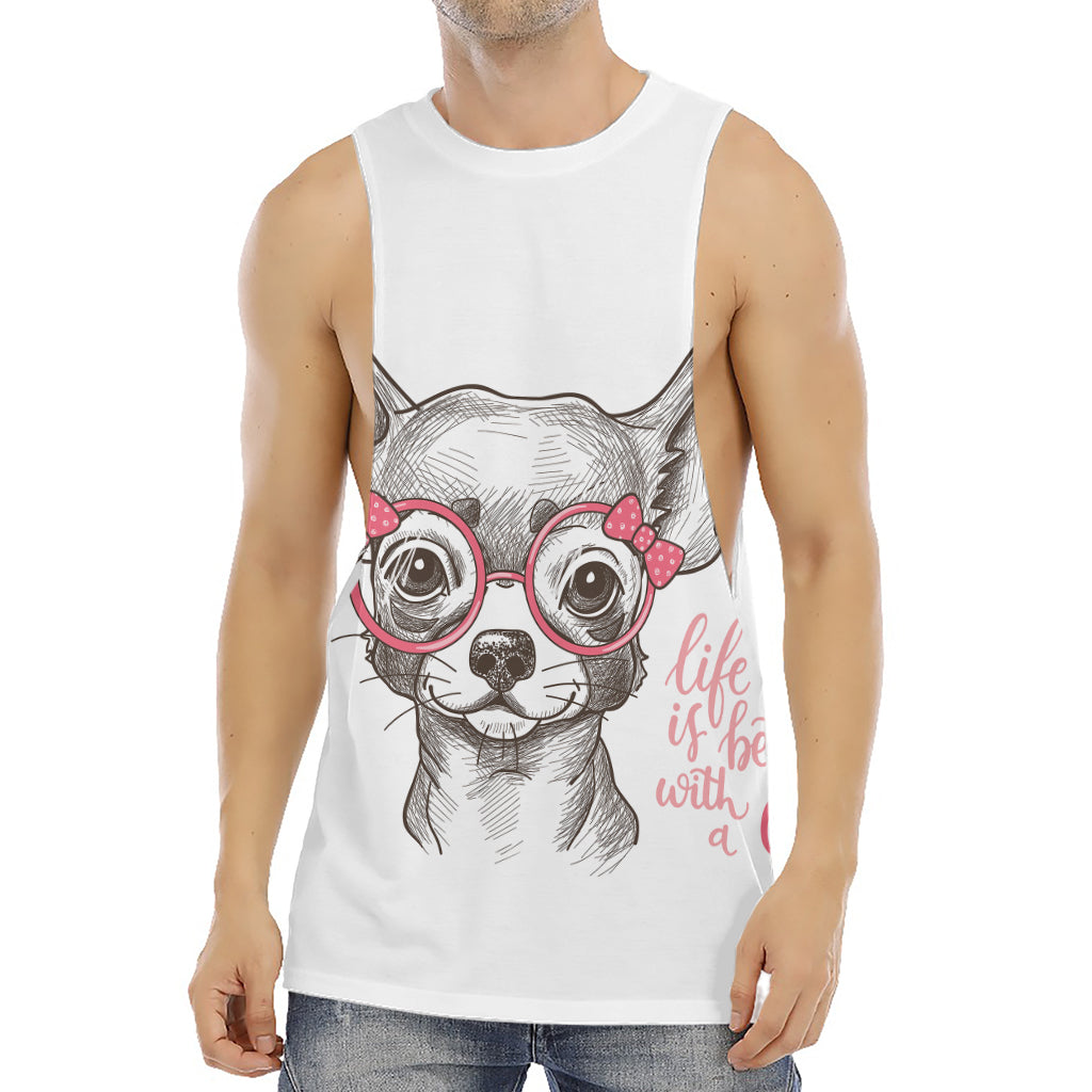 Cute Chihuahua With Glasses Print Men's Muscle Tank Top