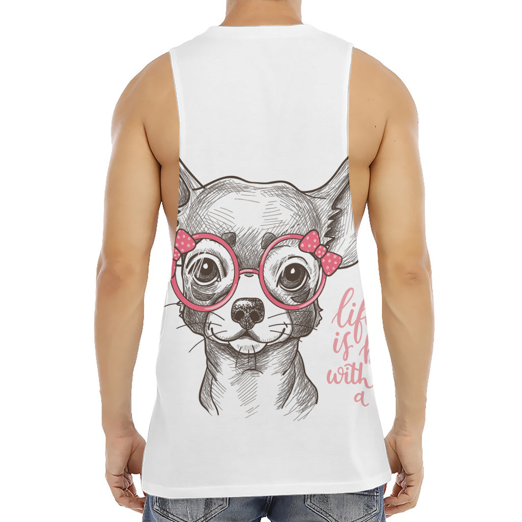 Cute Chihuahua With Glasses Print Men's Muscle Tank Top