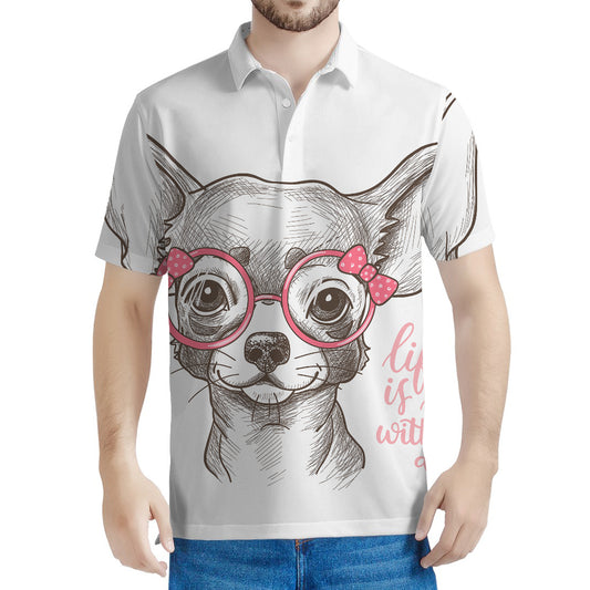 Cute Chihuahua With Glasses Print Men's Polo Shirt