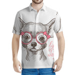 Cute Chihuahua With Glasses Print Men's Polo Shirt