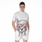 Cute Chihuahua With Glasses Print Men's Rompers