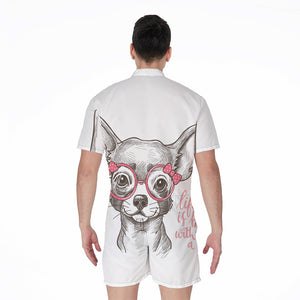 Cute Chihuahua With Glasses Print Men's Rompers