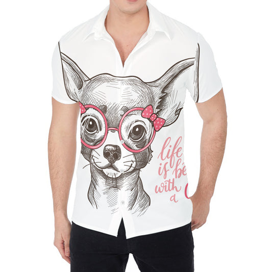 Cute Chihuahua With Glasses Print Men's Shirt