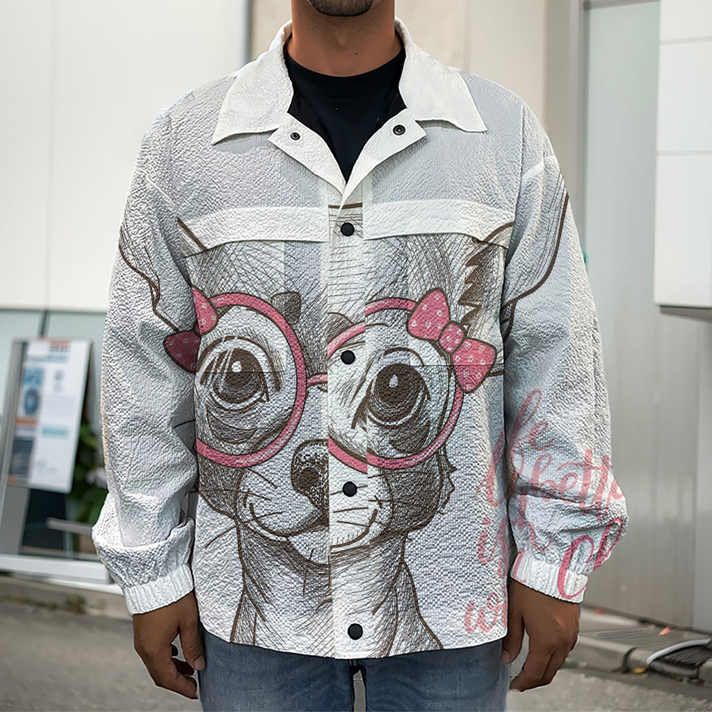 Cute Chihuahua With Glasses Print Men's Shirt Jacket