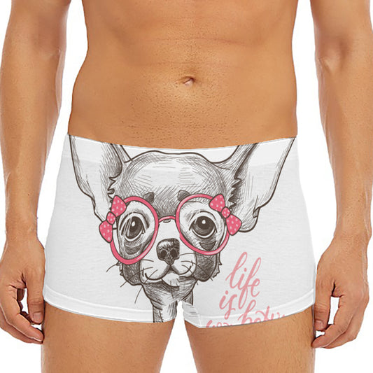 Cute Chihuahua With Glasses Print Men's Short Boxer Briefs