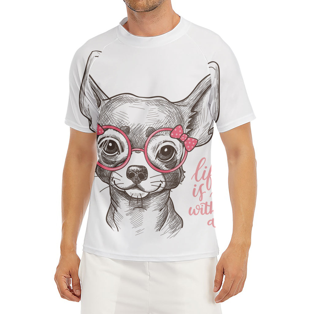 Cute Chihuahua With Glasses Print Men's Short Sleeve Rash Guard