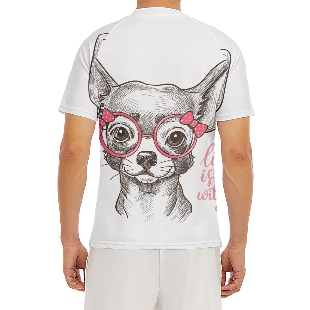 Cute Chihuahua With Glasses Print Men's Short Sleeve Rash Guard