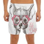 Cute Chihuahua With Glasses Print Men's Split Running Shorts