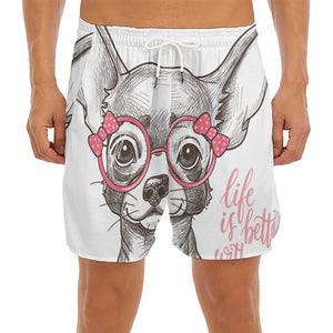 Cute Chihuahua With Glasses Print Men's Split Running Shorts