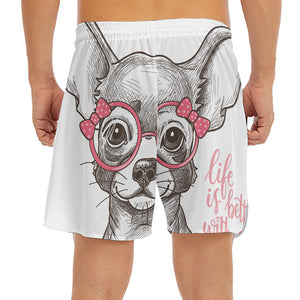 Cute Chihuahua With Glasses Print Men's Split Running Shorts