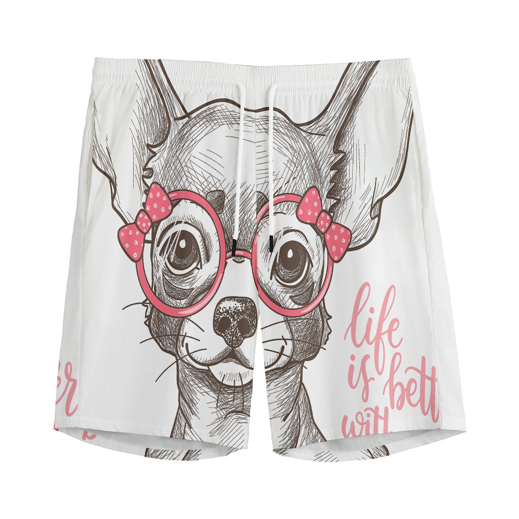 Cute Chihuahua With Glasses Print Men's Sports Shorts