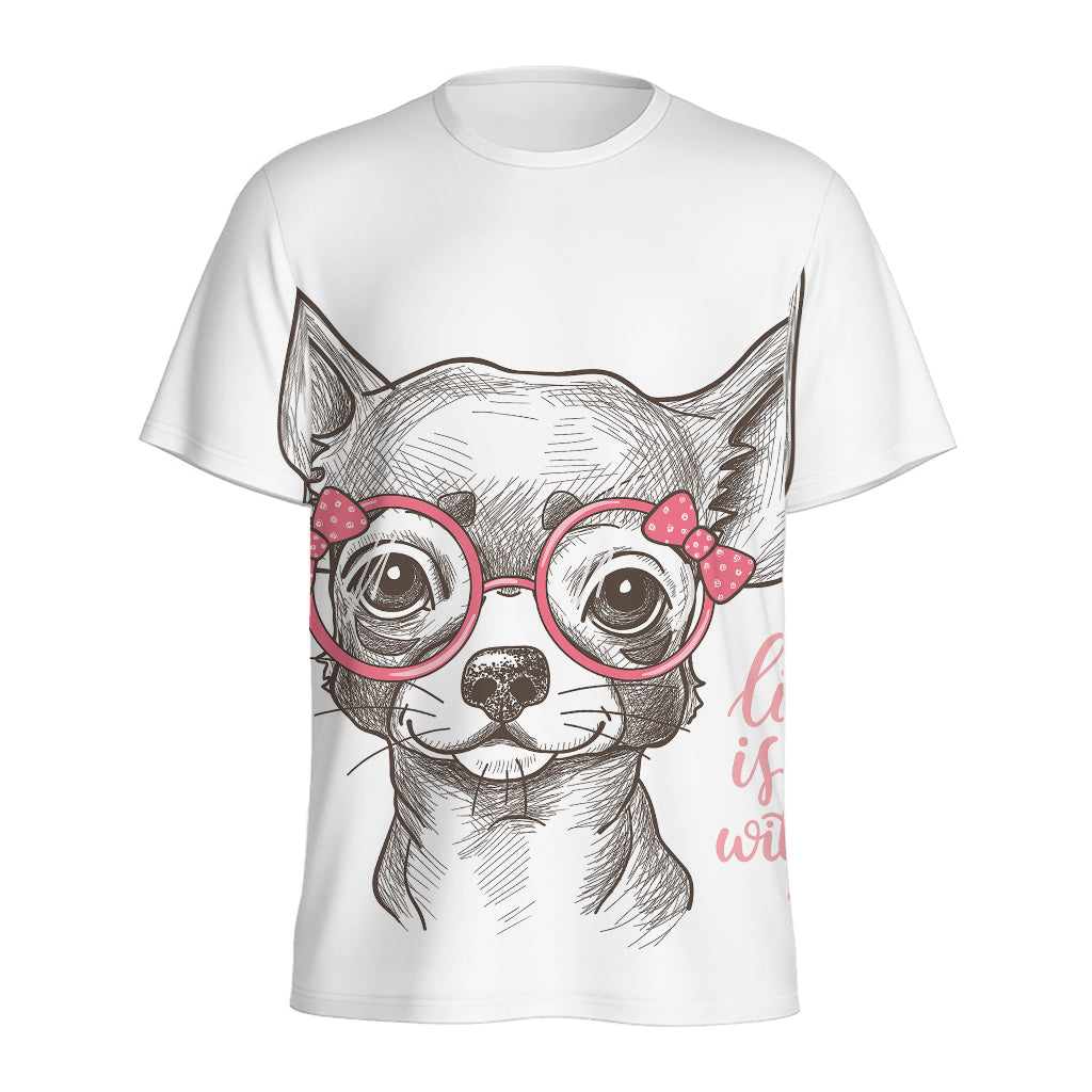 Cute Chihuahua With Glasses Print Men's Sports T-Shirt