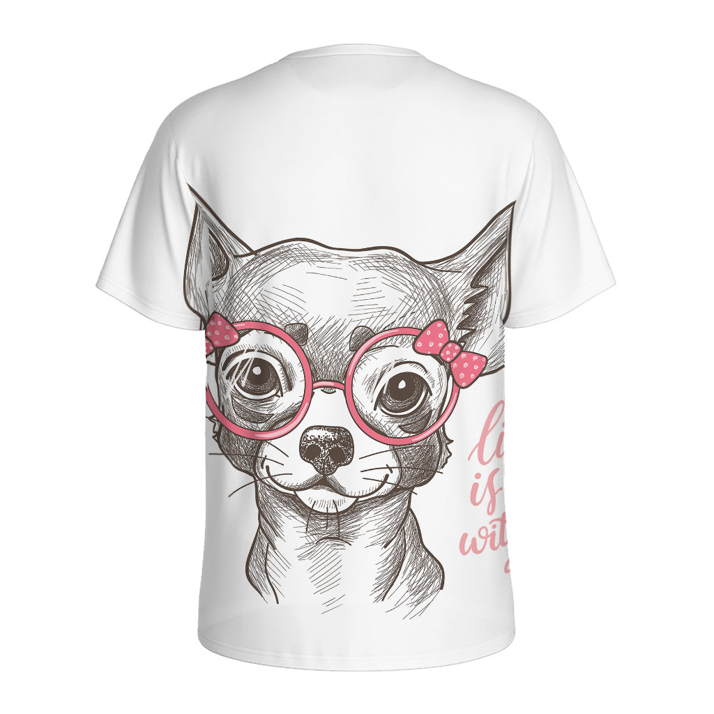 Cute Chihuahua With Glasses Print Men's Sports T-Shirt