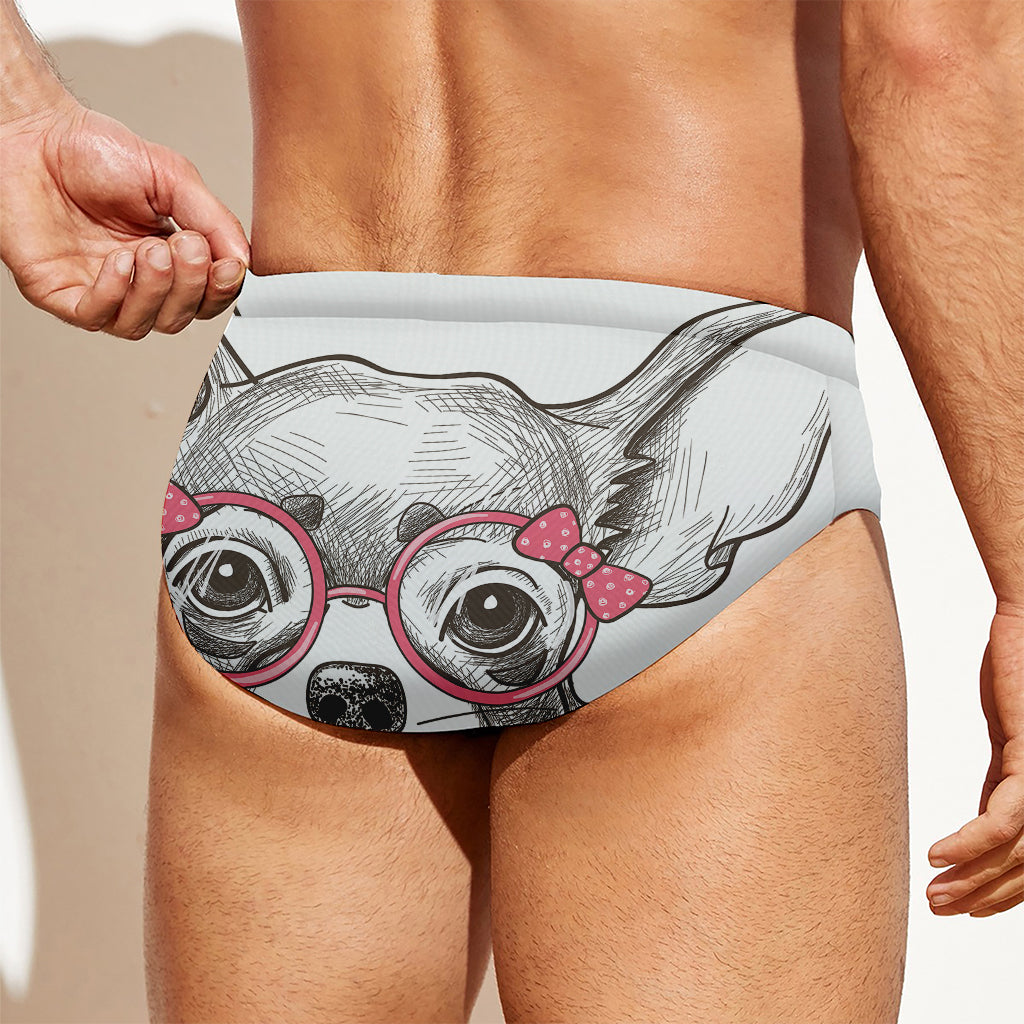 Cute Chihuahua With Glasses Print Men's Swim Briefs