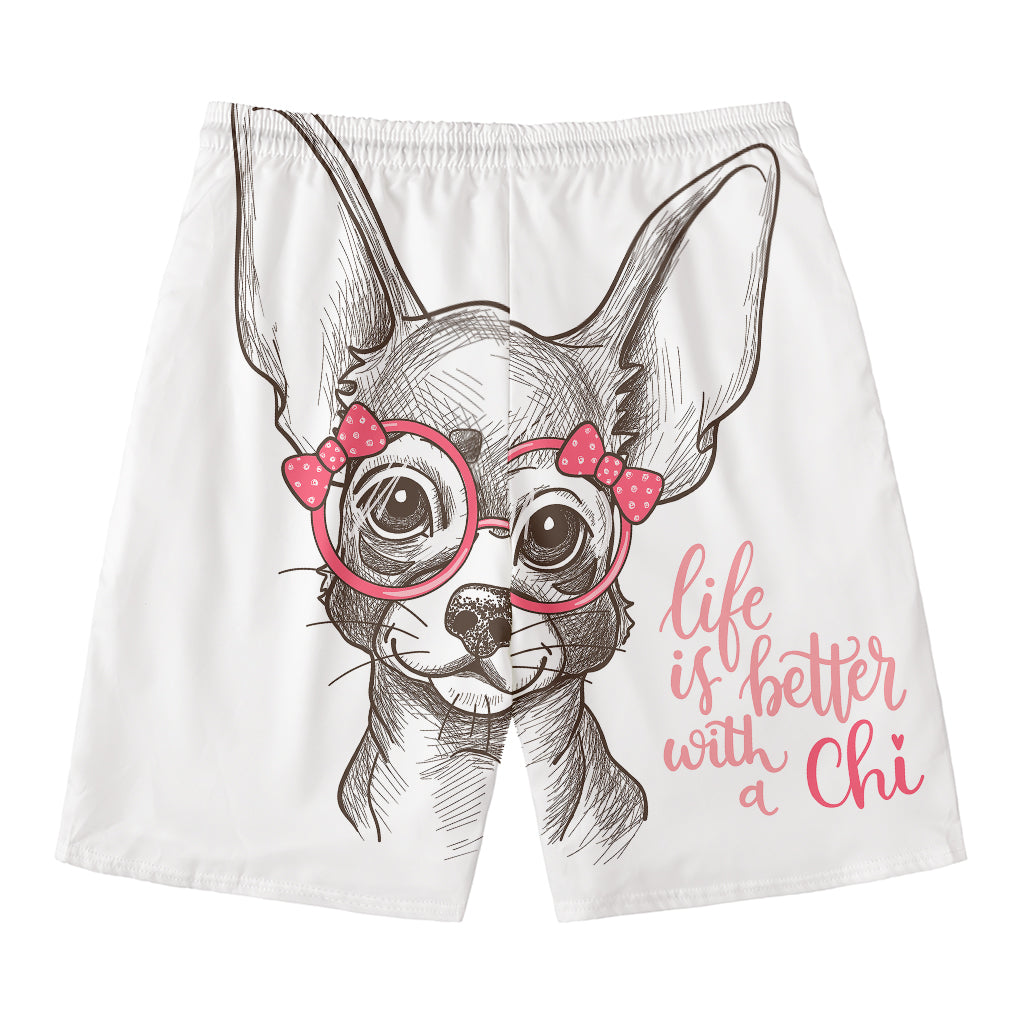 Cute Chihuahua With Glasses Print Men's Swim Trunks