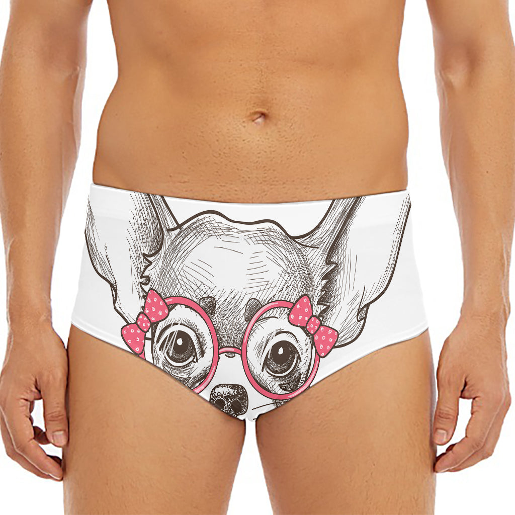 Cute Chihuahua With Glasses Print Men's Triangle Swim Briefs