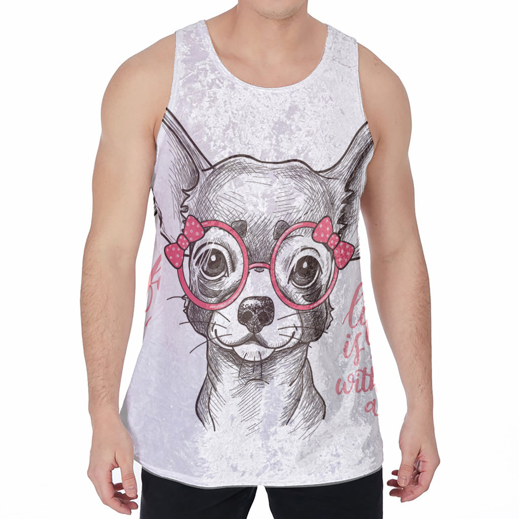 Cute Chihuahua With Glasses Print Men's Velvet Tank Top