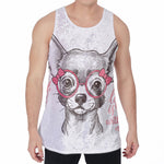 Cute Chihuahua With Glasses Print Men's Velvet Tank Top