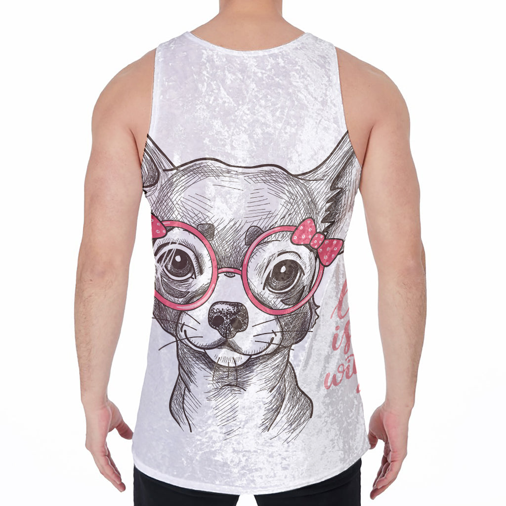 Cute Chihuahua With Glasses Print Men's Velvet Tank Top