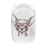 Cute Chihuahua With Glasses Print Mesh Laundry Hamper