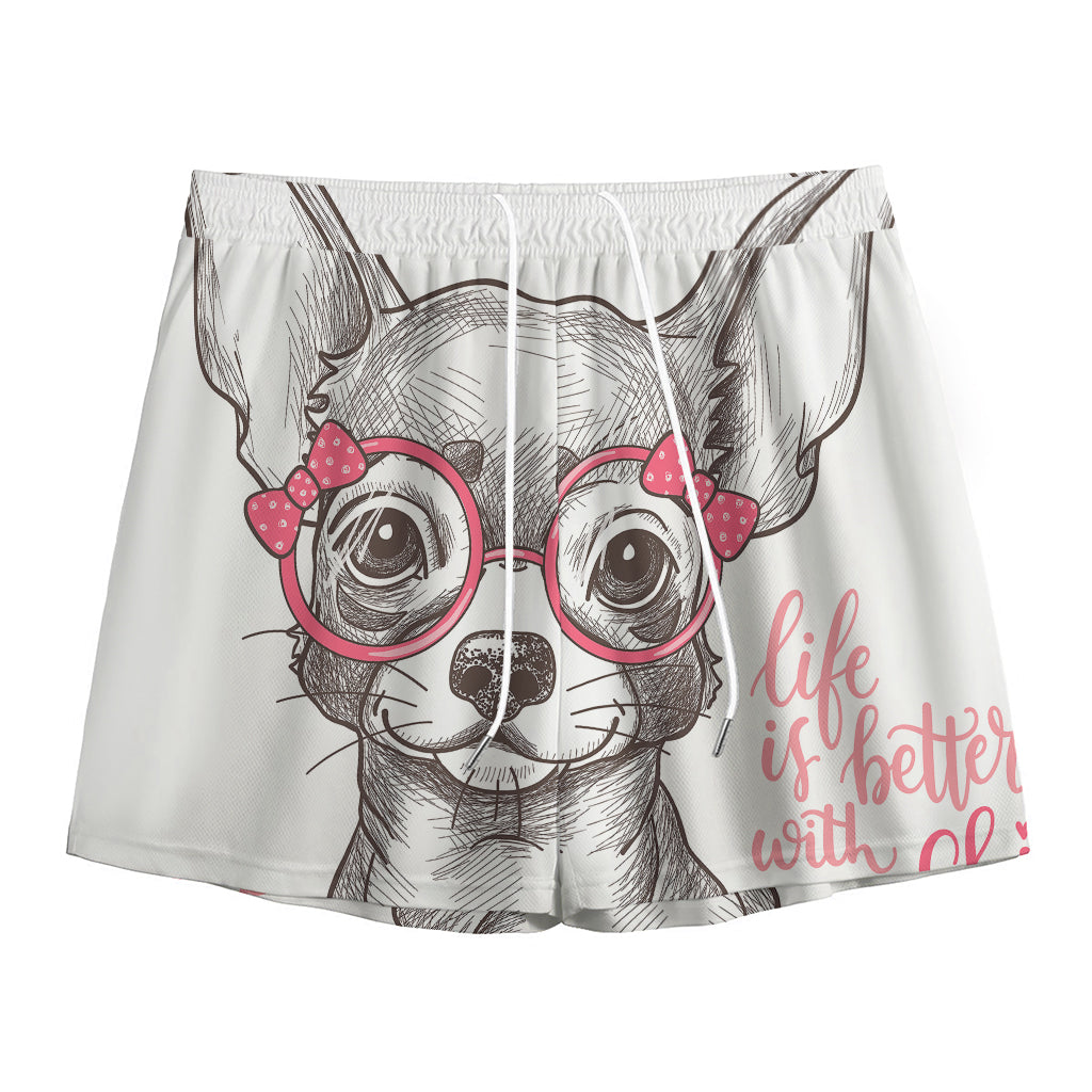 Cute Chihuahua With Glasses Print Mesh Shorts