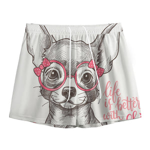 Cute Chihuahua With Glasses Print Mesh Shorts